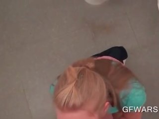 Swell ass blonde gets on her knees for a BJ